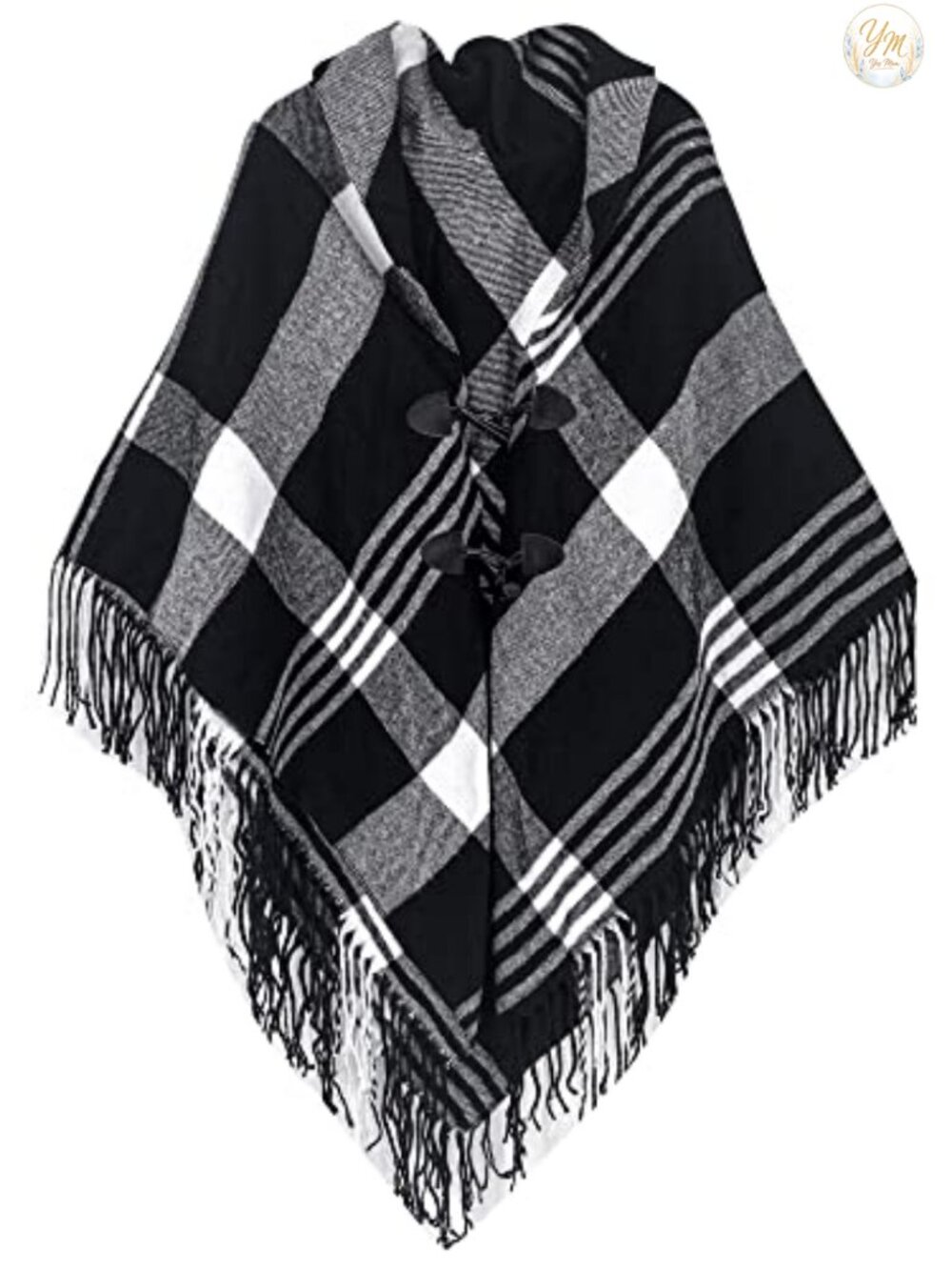 100% Acrylic Plaid Poncho Wrap Open Front Cape for Fall Winter